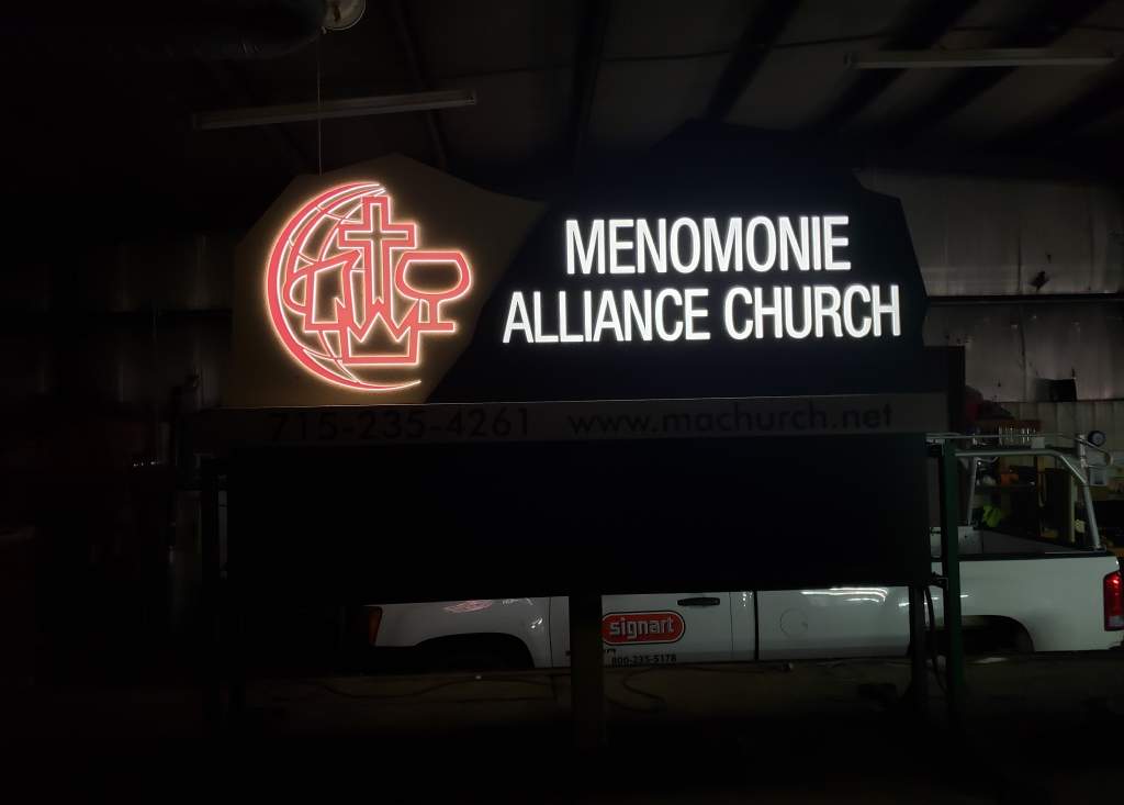 Menomonie Alliance Church - Monument Sign Night View - Menomonie, WI